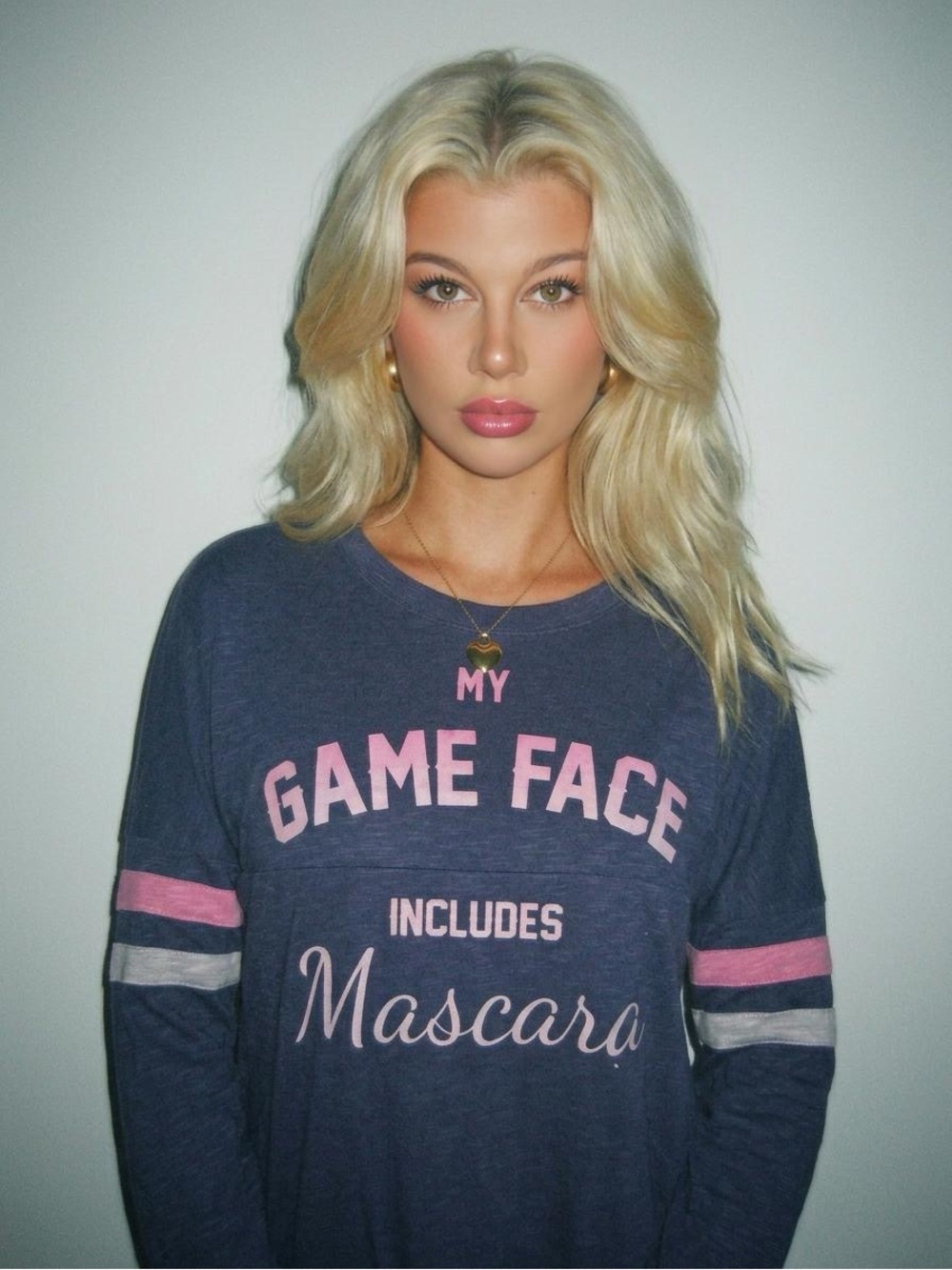 Maurices Navy Long Sleeve 'My Game Face Includes Mascara' Top with Pink Accents